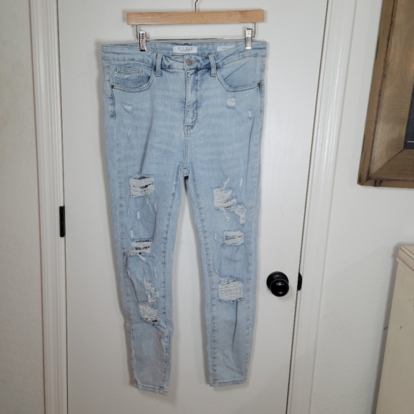 Judy Blue Tummy Control High Rise Skinny Jeans Size 15/32 Distressed Raw Hem - Picture 1 of 12